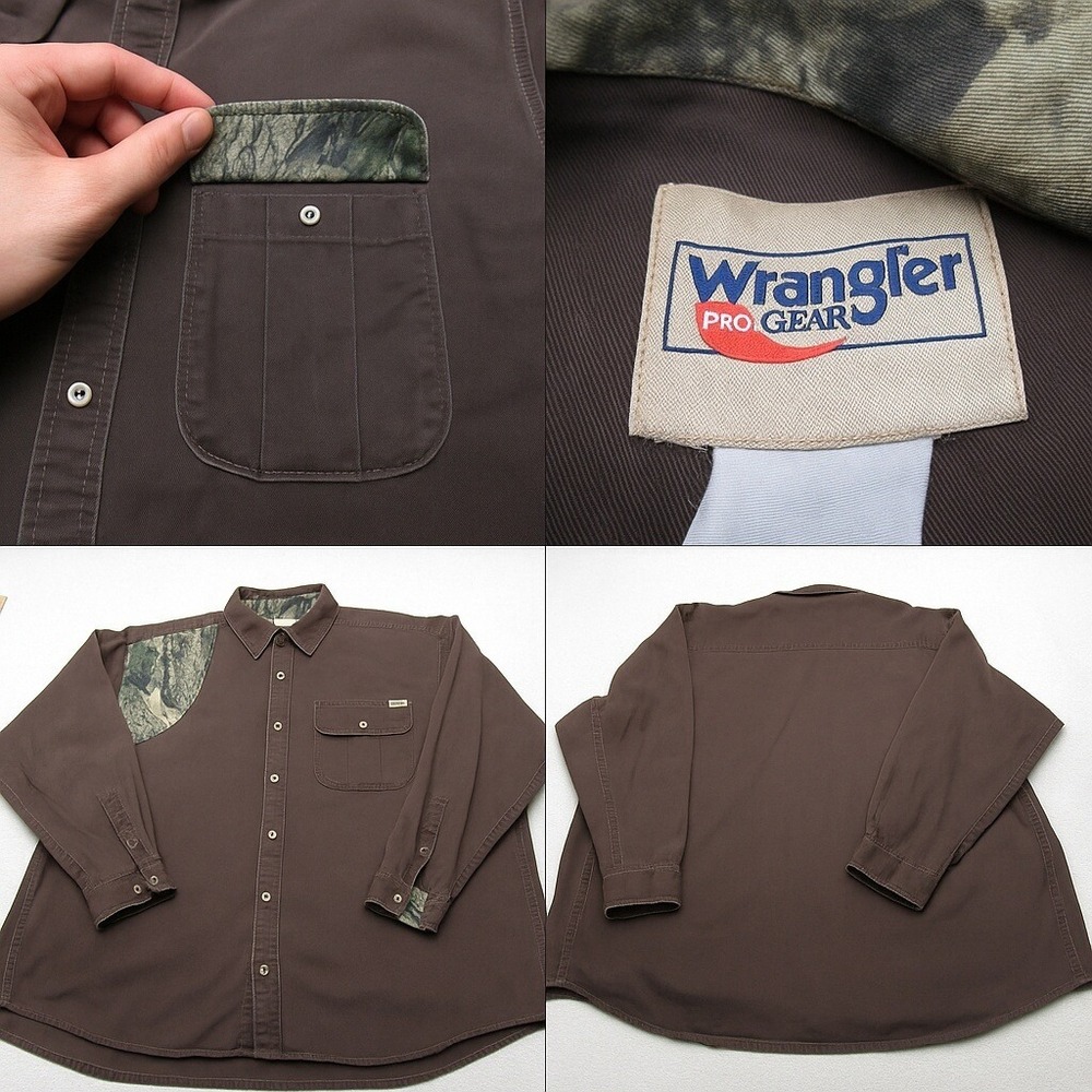 Wrangler Pro Gear Shirt Men XL Relaxed Brown Camo Heavyweight Long Sleeve VTG